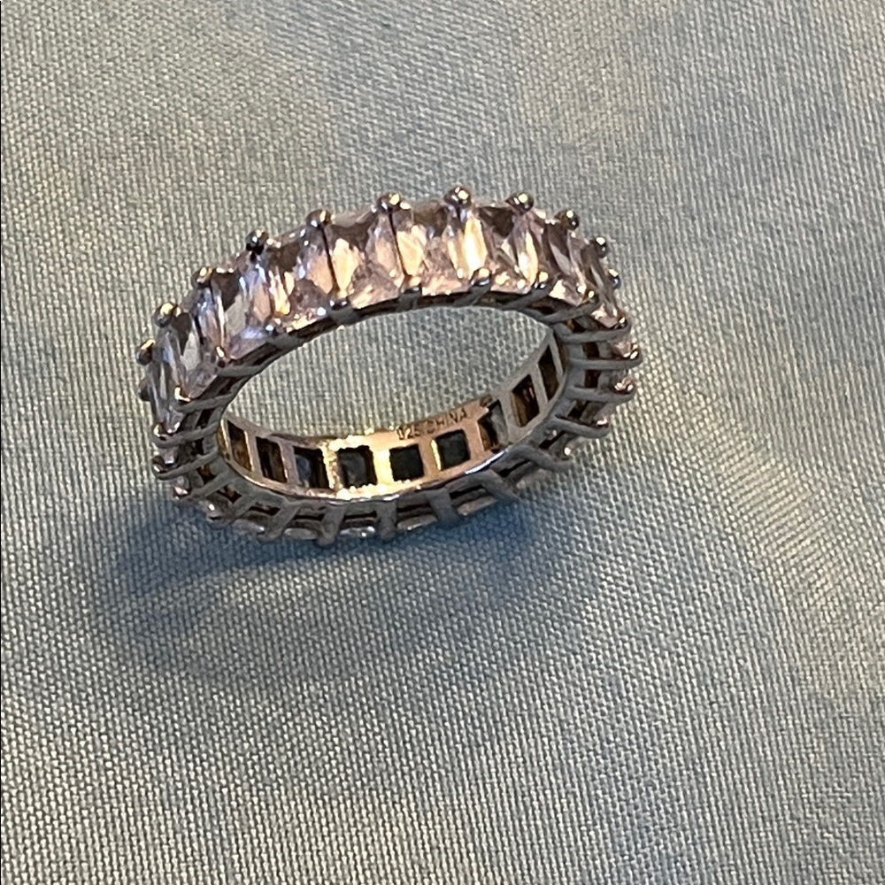 Elegant Emerald Cut CZ Stones Eternity Ring in Sterling Silver